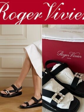 NIB $1295 ROGER VIVIER Vivier Slide Trekky sandals with crystal buckle size 40